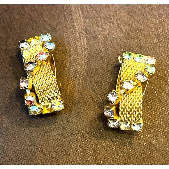 Articulating Retro Gold-tone Multi Color Rhinestone Dangle Earrings Clips - Picture 12 of 12